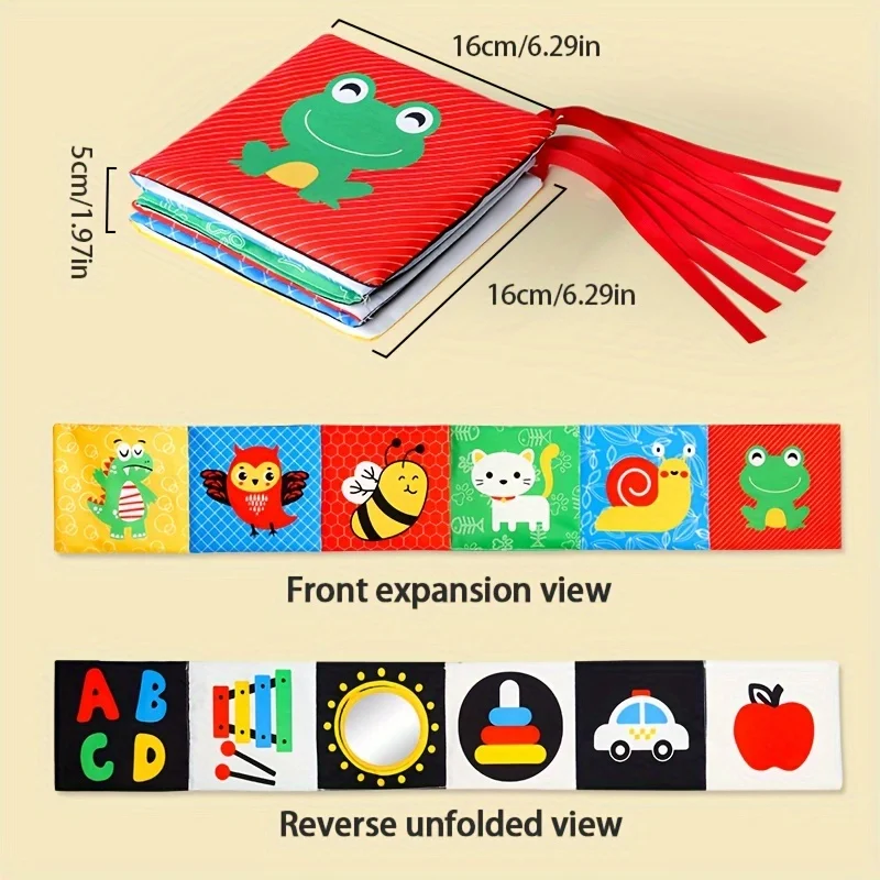 Baby Montessori Early Education Cloth Book for 0-36 Months, Washable, Soft Bed Enclosure Cloth Book with Rattle and Haha Mirror