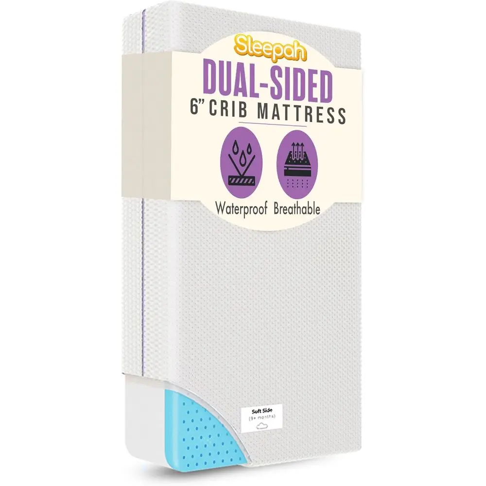 

Двусторонний охлаждающий матрас из пены с эффектом памяти для детской кроватки и кровати для малышей, 6 дюймов – Водонепроницаемый, моющийся, дышащий, из мягкого хлопка – Сертифицированный детский матрас