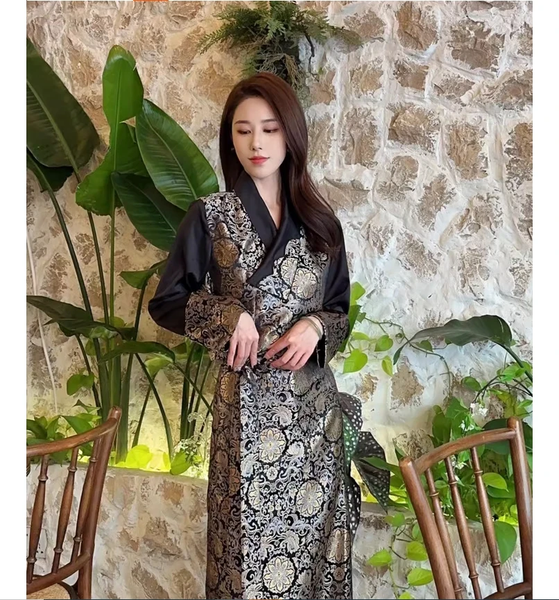 

Jacquard Guozhuang Dance Skirt Women's Retro Tibetan Long Tibetan Fashion Lhasa Suit Versatile Xizang Clothing Tibetan Clothes