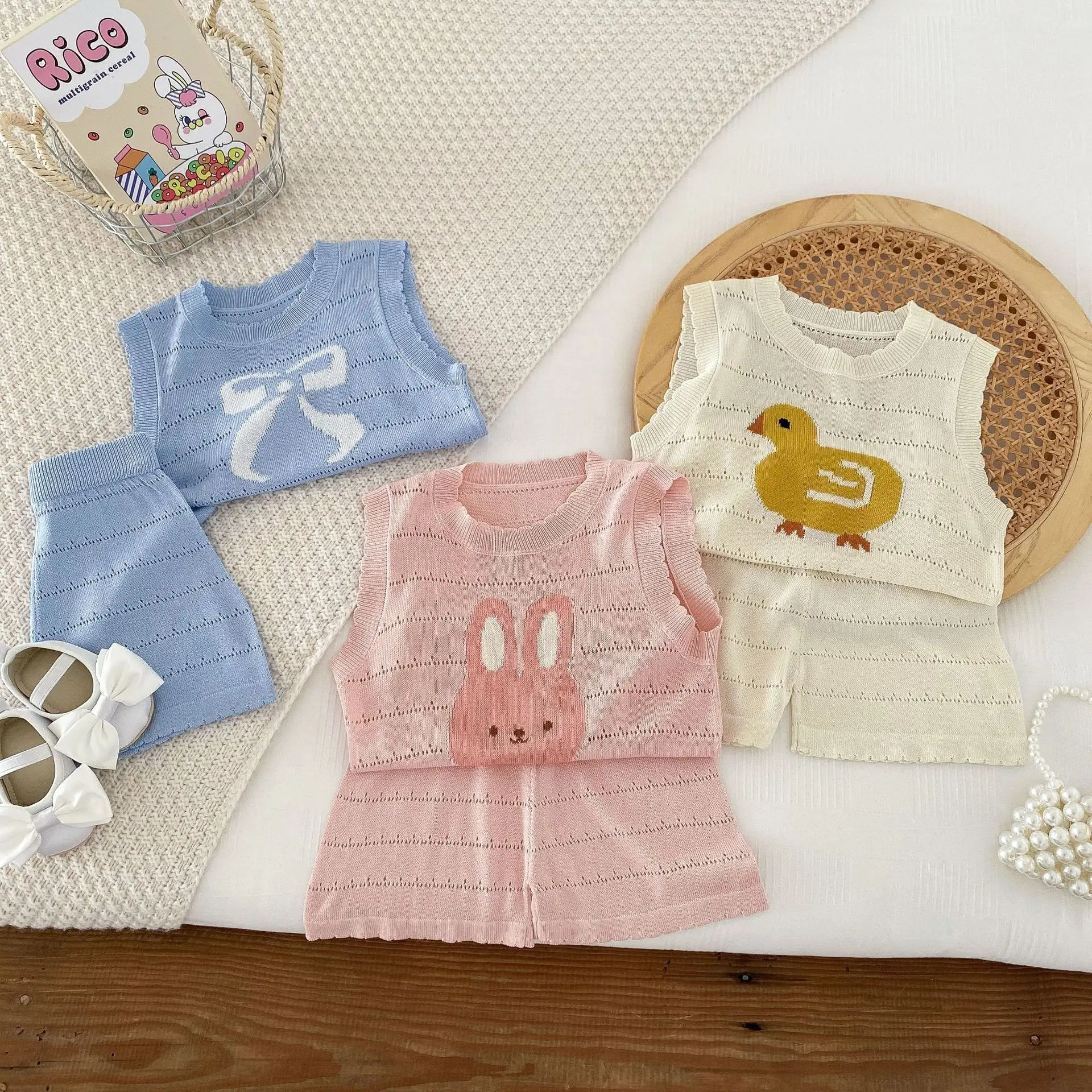 

Children knitted suit 0-5 years old summer Korea children wear sleeveless top for girls and two-piecesets for boys