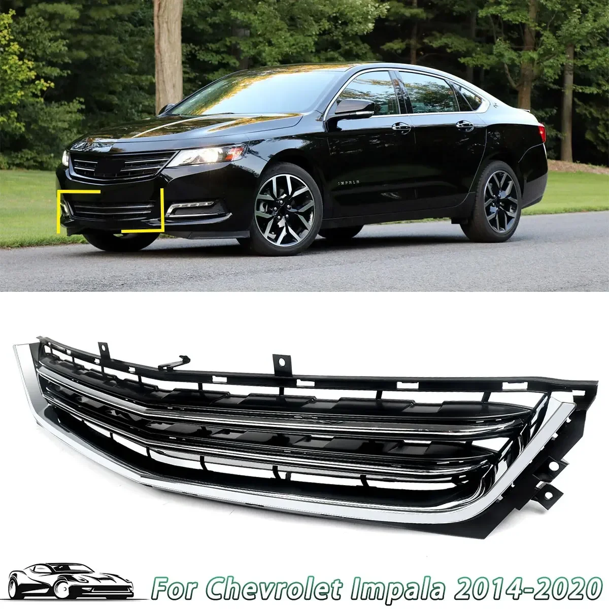 

For Chevrolet Impala Front Bumper Lower Grille Chrome Black Mesh Grill 2014-2020