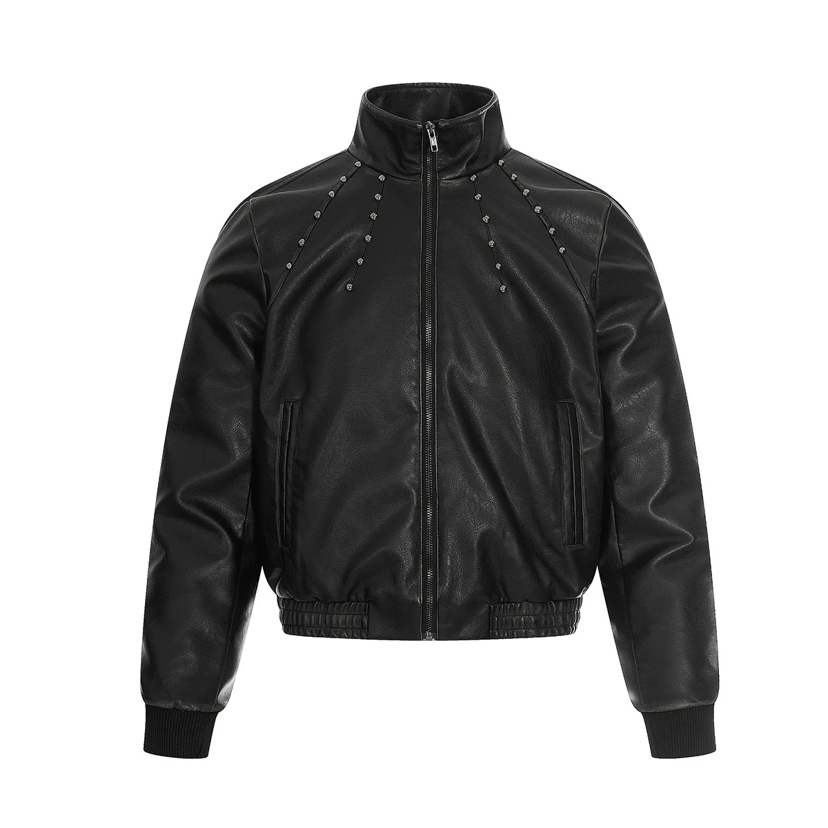

Зимняя мужская кожаная куртка-бомбер с воротником-стойкой, стильная техническая одежда, стеганое пальто с корейским дизайном и заклепками