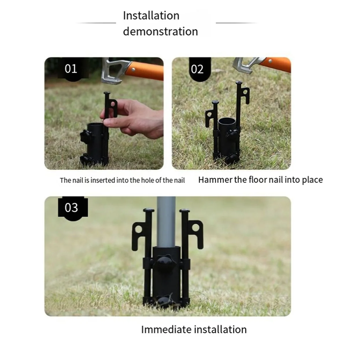 

2PCS Awning Pole Fixing Tube Ground Bracket Windproof Adjustable Tent Canopy Support Rod Fixer
