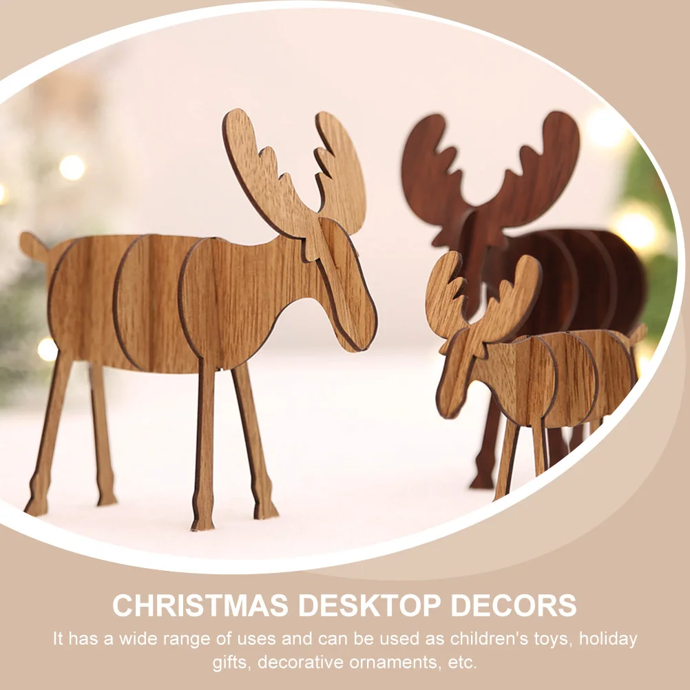 

6 Pcs Deer Statue Elk Ornaments Christmas Decor Craft Wooden Hanging Shaped DIY