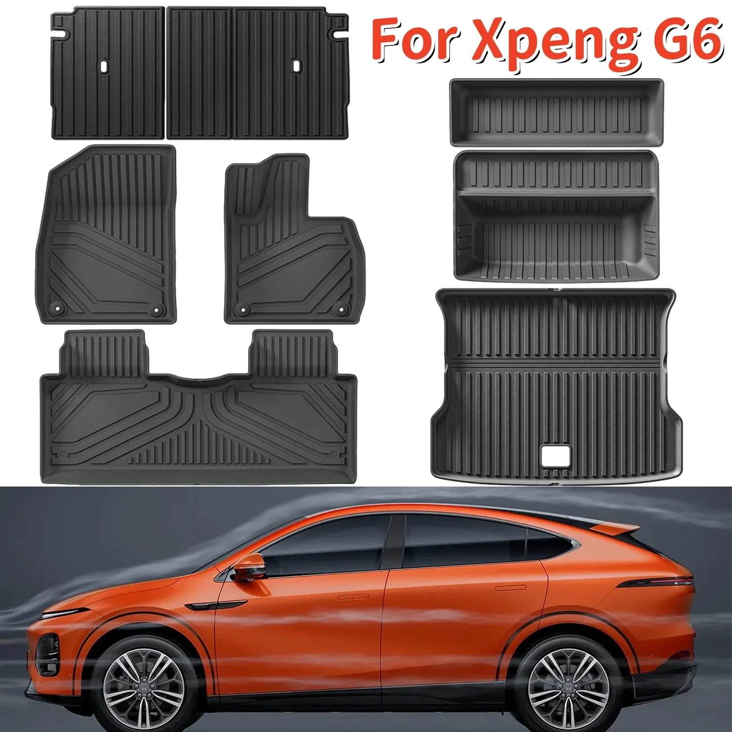 

For Xpeng G6 2025 2024 2023 RHD (UK Model) & LHD (CN Model) TPE Floor Mats Trunk Mat, All Weather Backrest Mats Cargo Liners