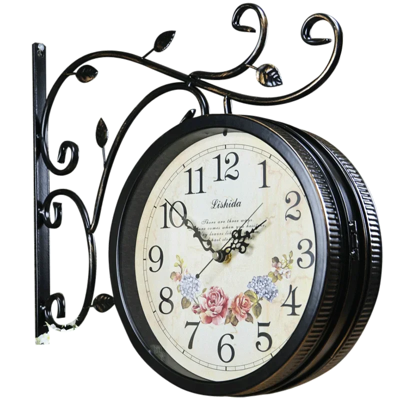 The product can be customized.Vintage decoration, silent European double-sided clock, American personality clock, wall clock