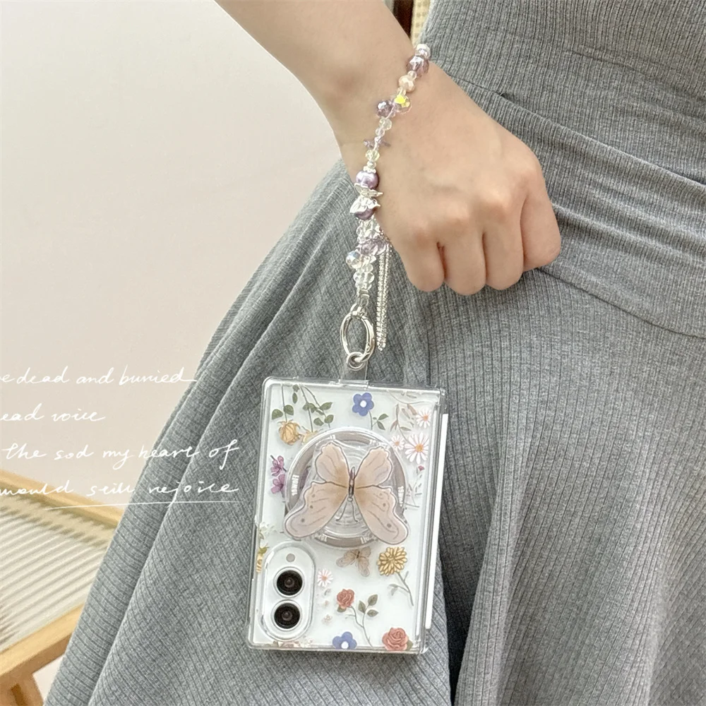 New Cute Flower bow tie Magnetic Phone Case for Samsung Galaxy Z Fold 8 Ultra zfold 8 7 6 5 Cover For Magsafe Stand Chain