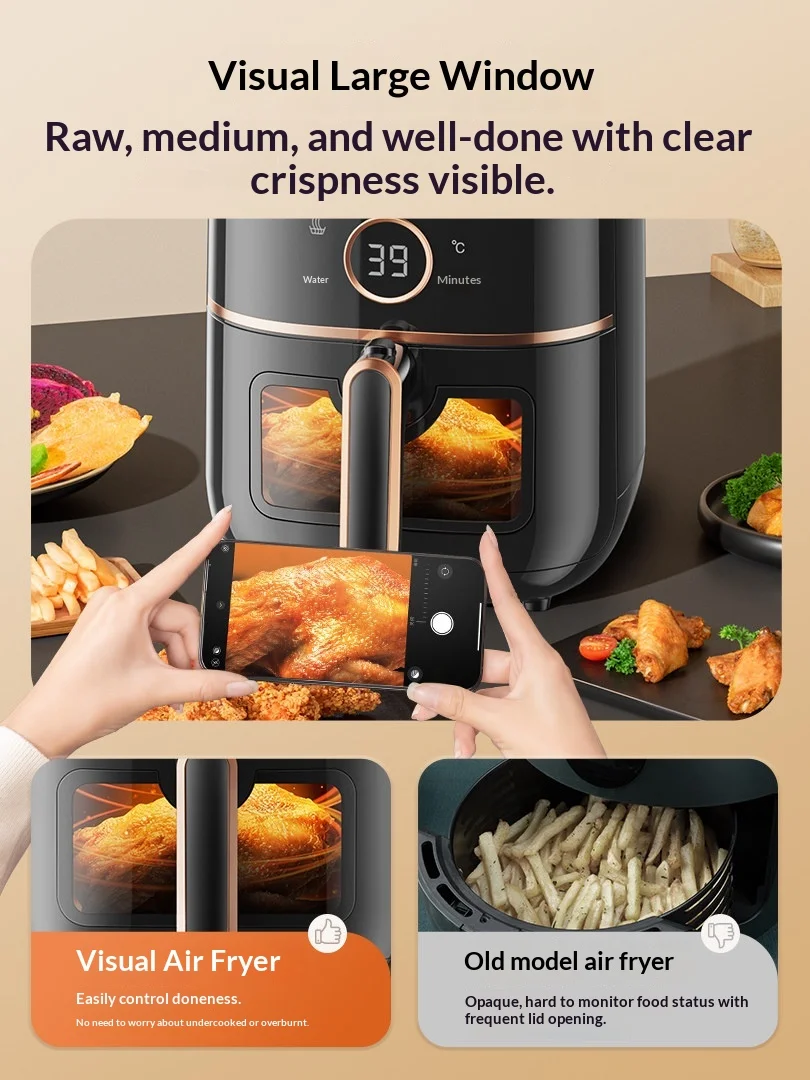 German Imported Air Fryer Visible Smart Touch Screen Control Oil-Free Non-Stick Pan Liner  2024 New Model Oven