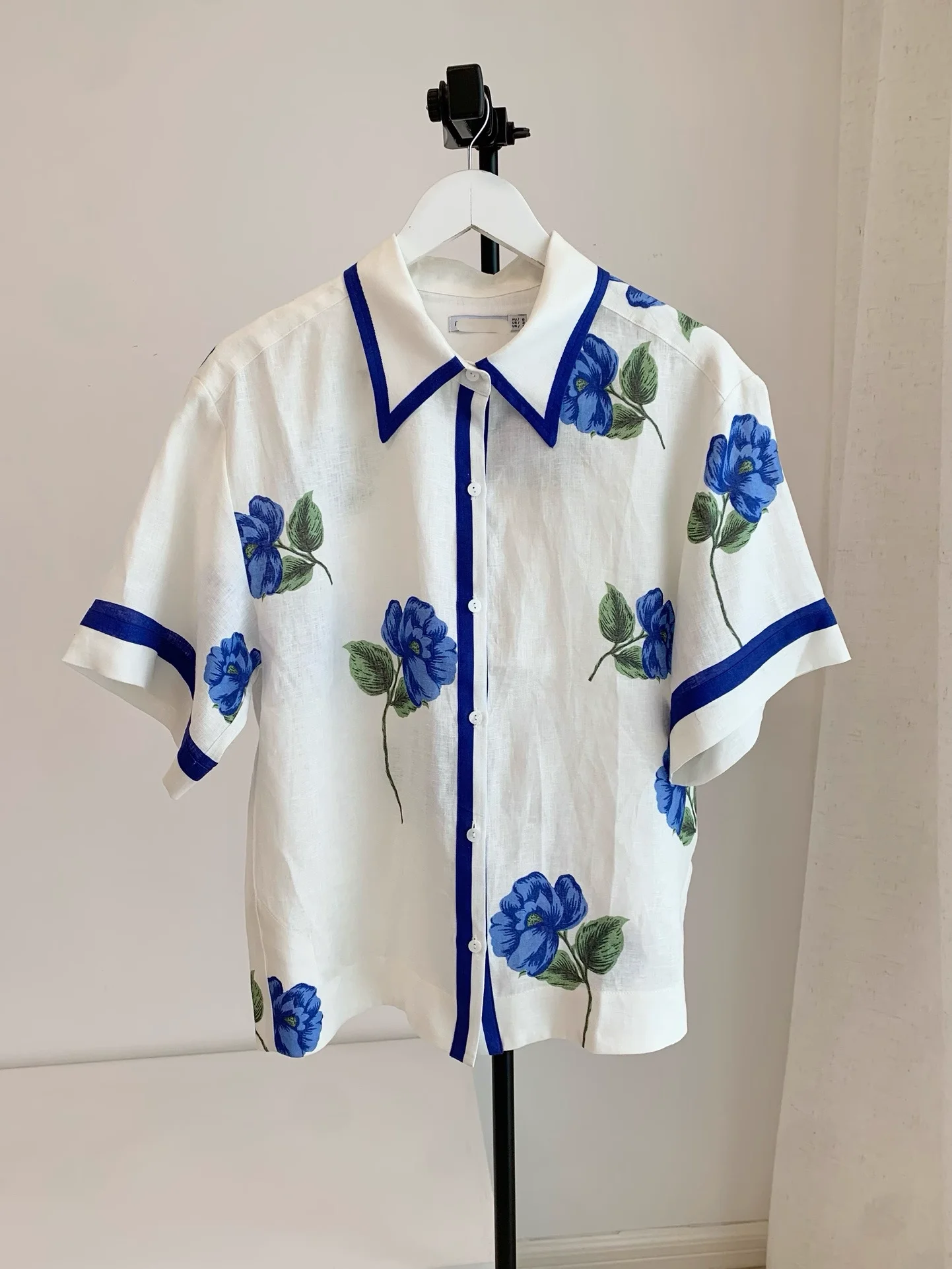 Women's Dress 2025 New Spring Summer 100% Linen Printed Turn Down Collar Sweet Short Sleeve Shirt or High Waist Skirt