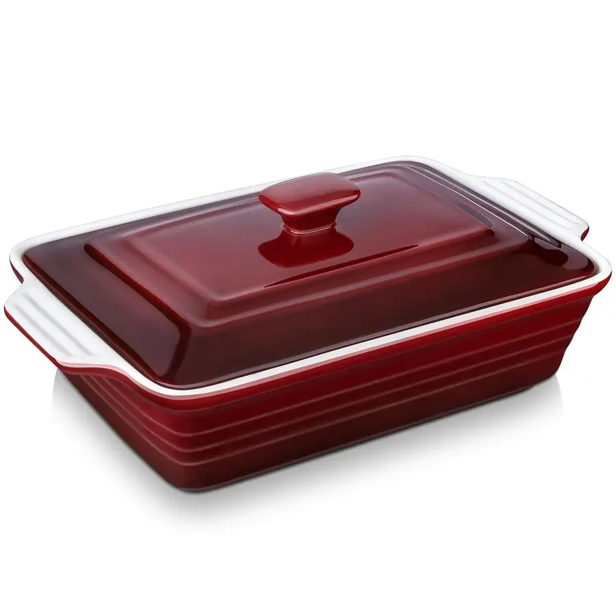 

4.5 Quart Ceramic Casserole Dish with Lid, 9x13 Baking Dish for Oven, Lasagna Pan Deep with Handles, Stoneware Bakeware, Oven am