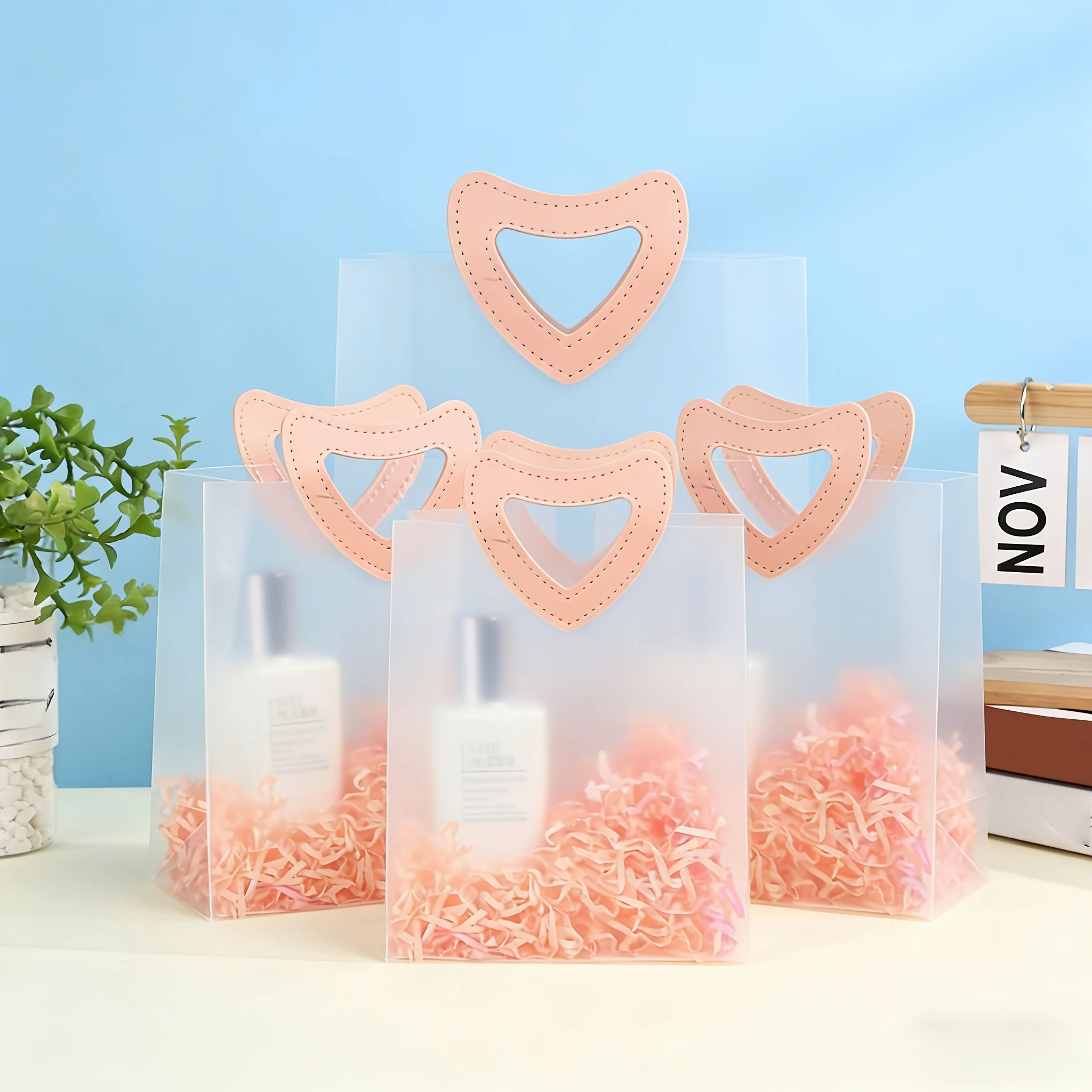 10 Stück transparente PVC-Tragetaschen, matte Geschenktüten, romantische Geschenktüten für Hochzeit, Brautparty, Geburtstagsfeier, Geburtstag, Familienfeier – Detail 2