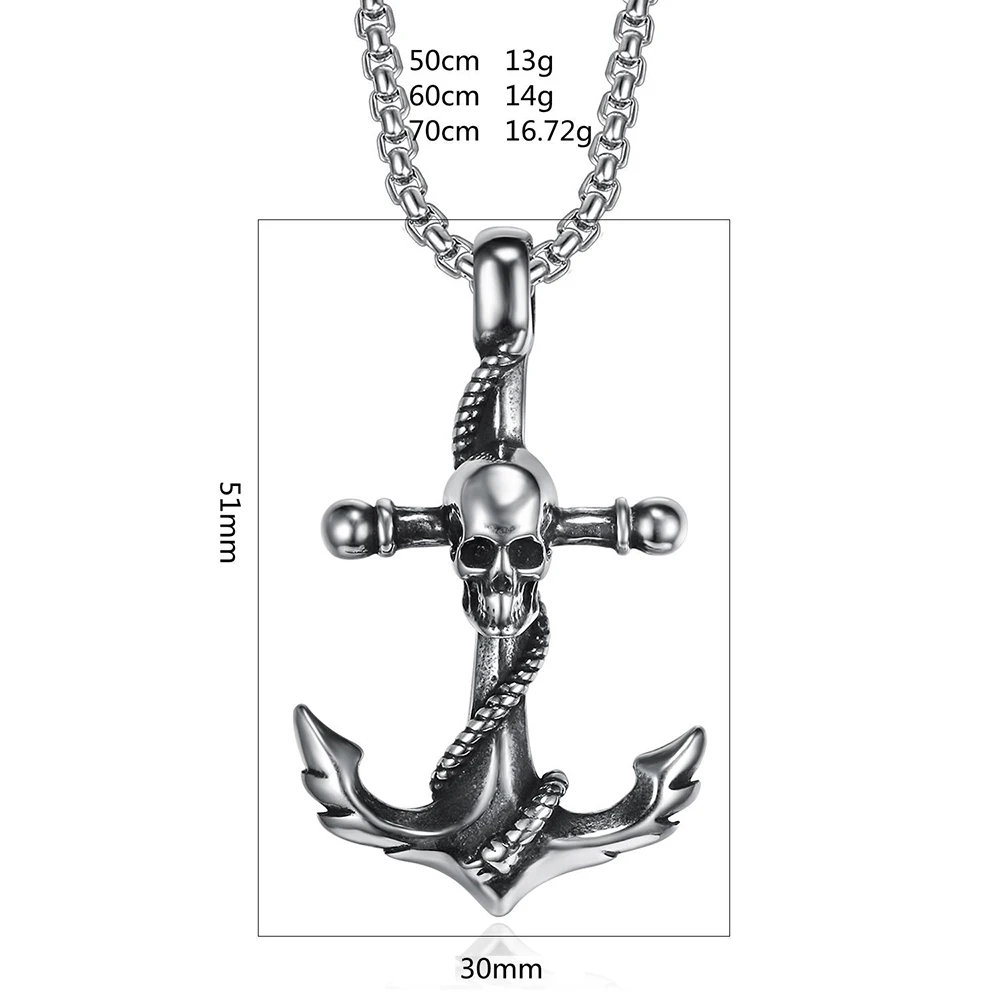 Skull Anchor Pendant Necklace Charms Men Women Stainless Steel Pendant Punk Hip Hop Unique for Male Boy Fashion Jewelry Gift