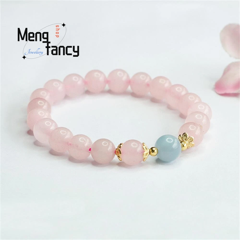 Natural Pink Crystal Aquamarine Single Loop Bracelet Simple Elegant High-grade Luxury Quality Jewelry Fashion Fine Holiday Gifts