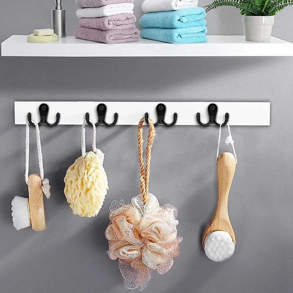 A56X Gancio per accappatoio a doppia punta con viti, ganci appendiabiti doppi montati a parete per appendere i vestiti per la parete della porta della camera da letto del bagno (nero)