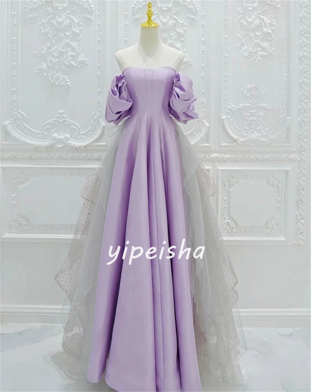 Satin Draped Tiered Christmas A-line Strapless Bespoke Occasion Gown Long Dresses