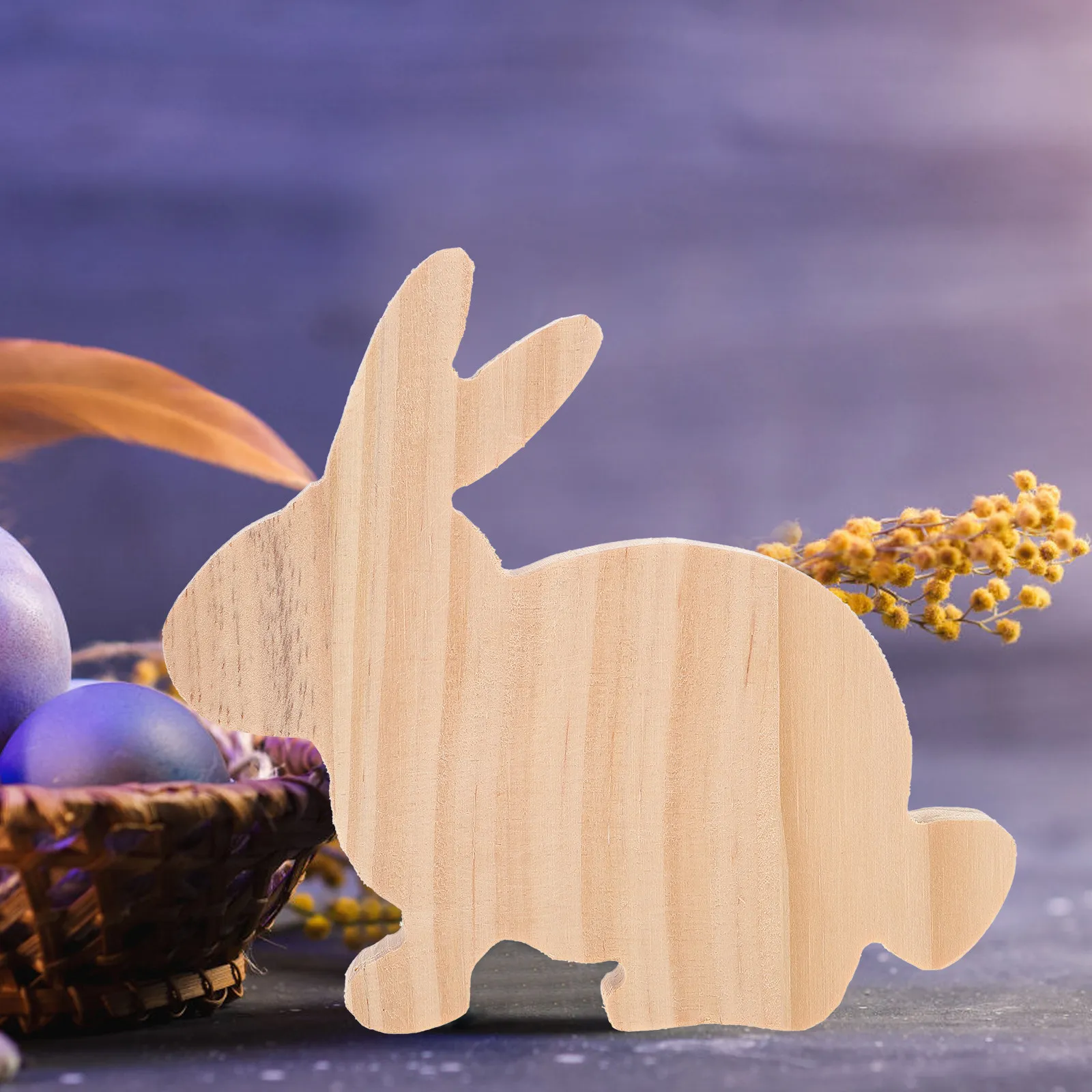 Rabbit Wood Block Unfinished Wood Cutouts for DIY Easter Crafts Natural Rabbit Shape Adorn Creative Home Office Decoration