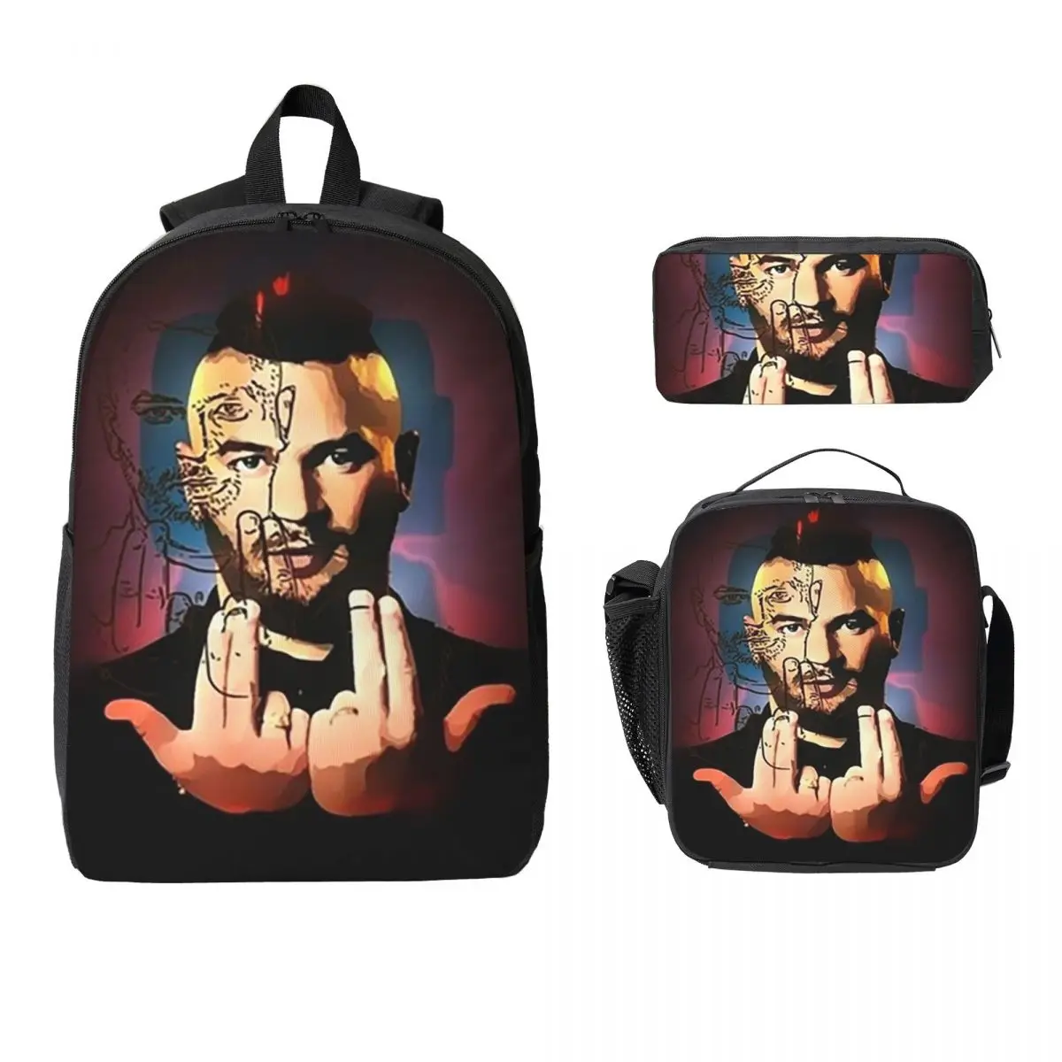 

Jul Cartoon Rap Marseillais Backpack Boys Girls BookBag School Bag Computer Shoulder Bags 3ps Insulated Lunch Bag Pencil Case