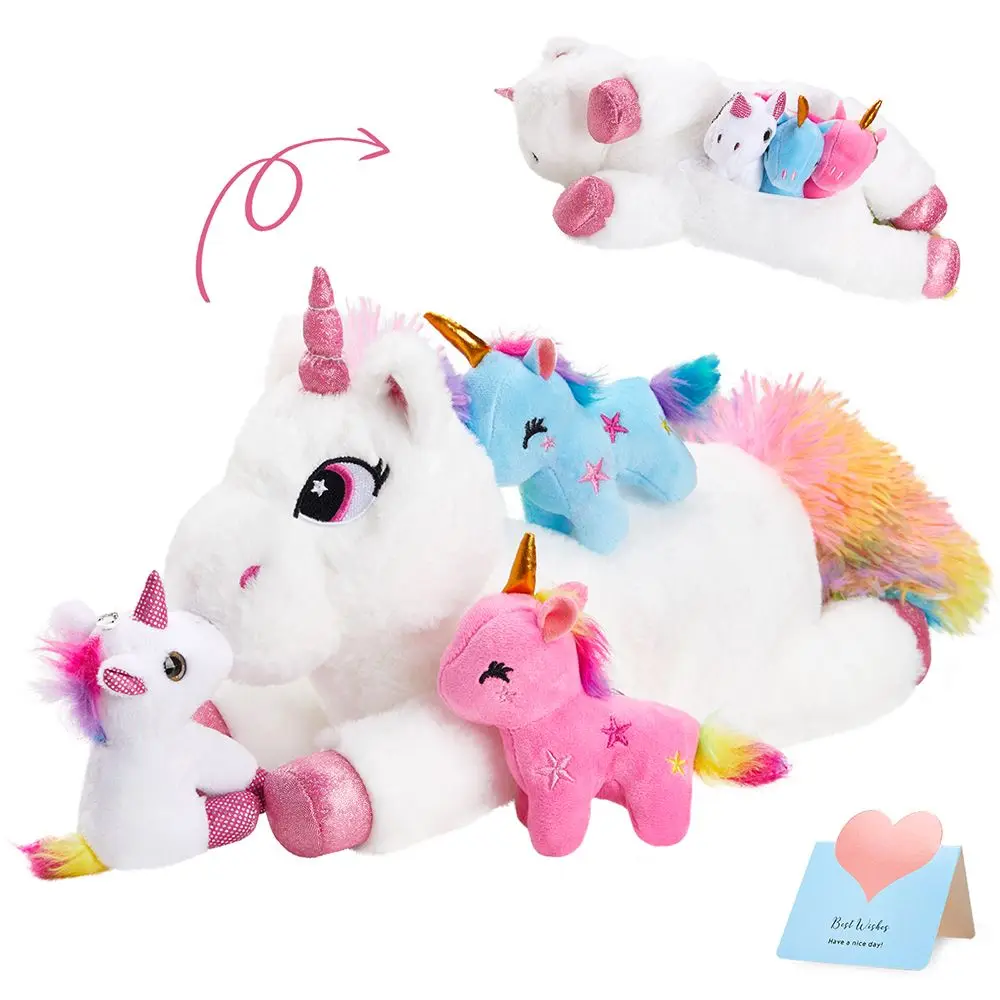 36cm Unicorn Doll Toys Mother and Son 4 Pcs Set Plush Toys Halloween Christmas Cute Unicorn Stuffed Animals Throw Pillows Gift