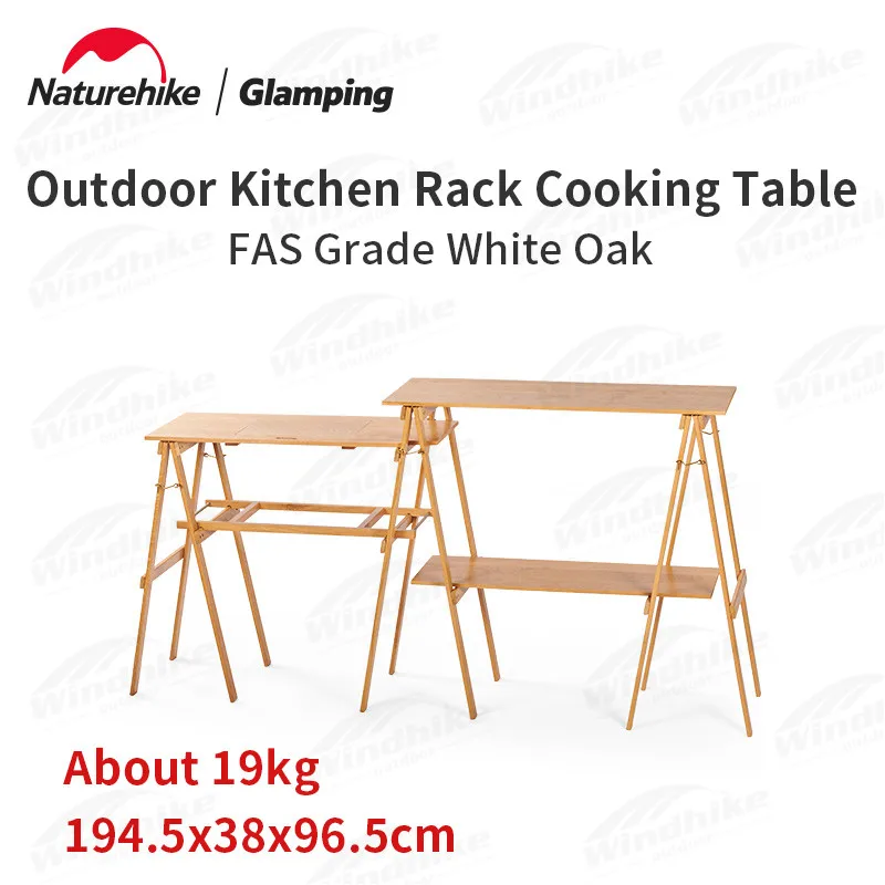 Naturehike Camping Kitchen Rack Folding Cooking Wooden Table Widen Desktop With Notch Glamping Picnic Cookware Storage Shelf