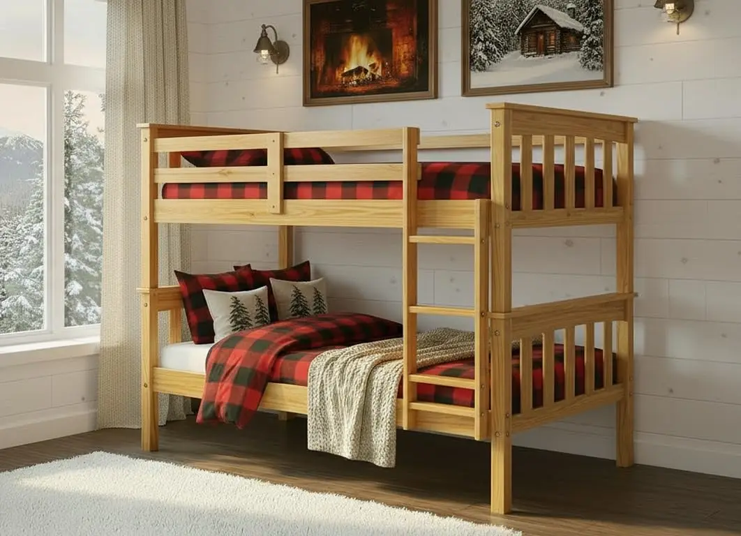 

Двухъярусная кровать из массива сосны с лестницей и защитными перилами – прочная детская кровать из сосны, доступна в различных вариантах, с возможностью индивидуального заказа