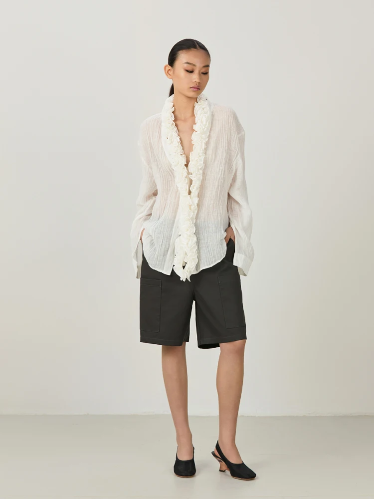 

CIMBREYOO Long Sve Linen Me irt Lace Collar Detachable Loose Fit Women's Summer Thin Fabric Cotton Blend irt