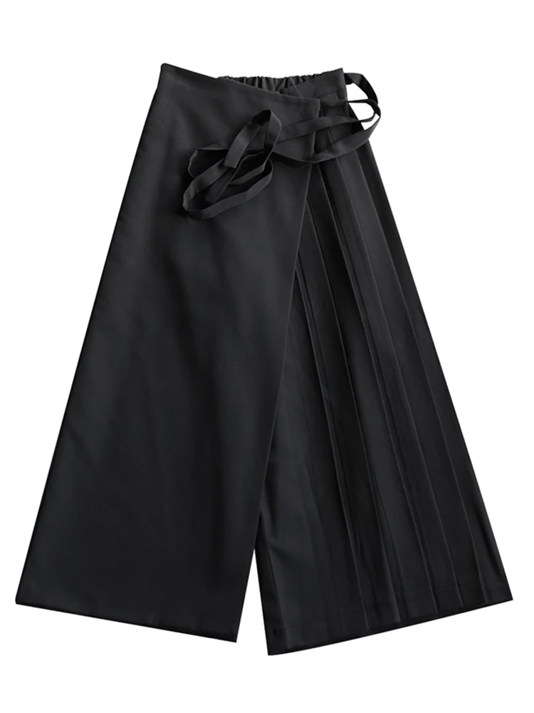 [EAM] High Elastic Waist Black Pleated Long Wide Leg Trousers New Loose Fit Pants Women Fashion Tide Spring Autumn 2024 1DB207