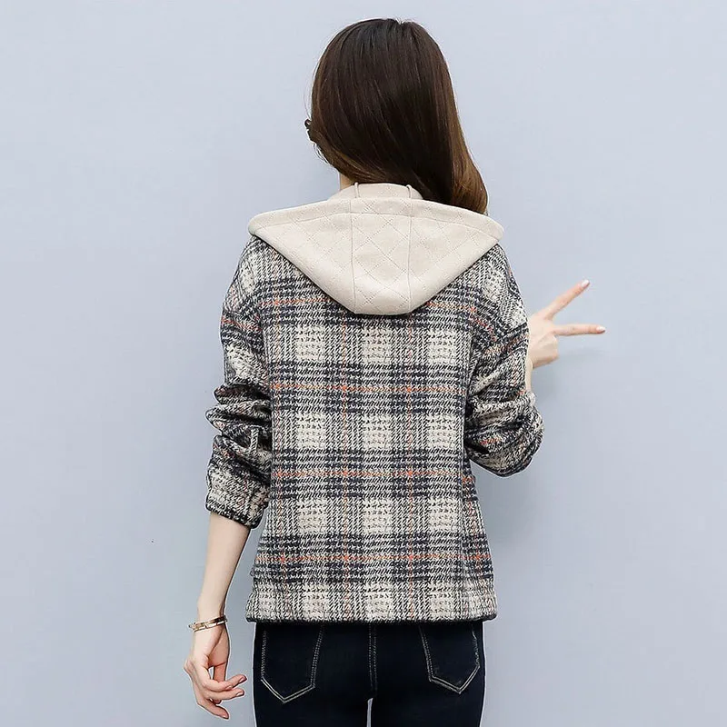 Moda versione coreana cappotto corto da donna primavera autunno 2022 nuovo stile cerniera per il tempo libero cappotto con cappuccio giacca da donna a reticolo sciolto