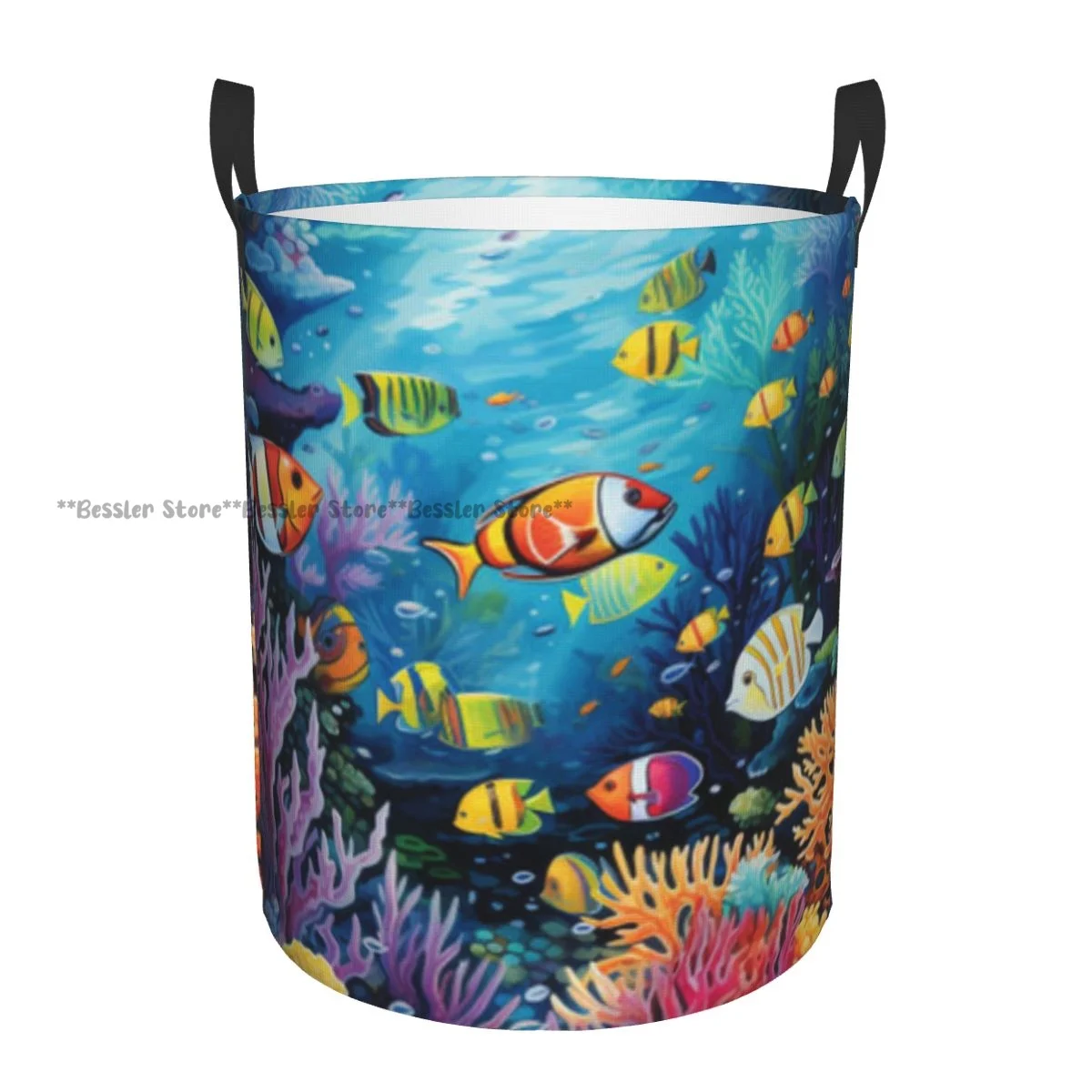 Dirty Laundry Basket Tropical Undersea Colorful Fishes Folding Clothing Storage Bucket