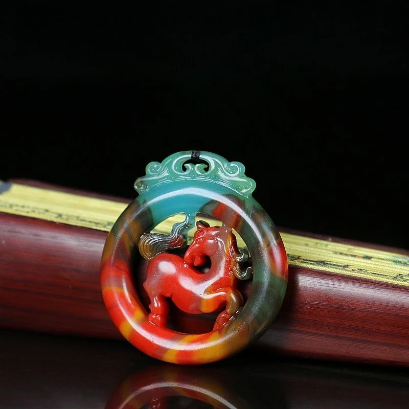 Colorful Stone Auspicious Ruyi Hollow Pendant for Men and Women