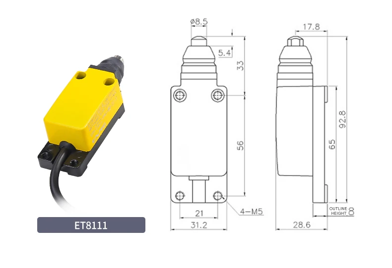Waterproof ME-8100 Series Limit Switch AC250V 1NO/1NC Self-Reset Touch, Controller with DIN Rail, Mount for Industrial Machine