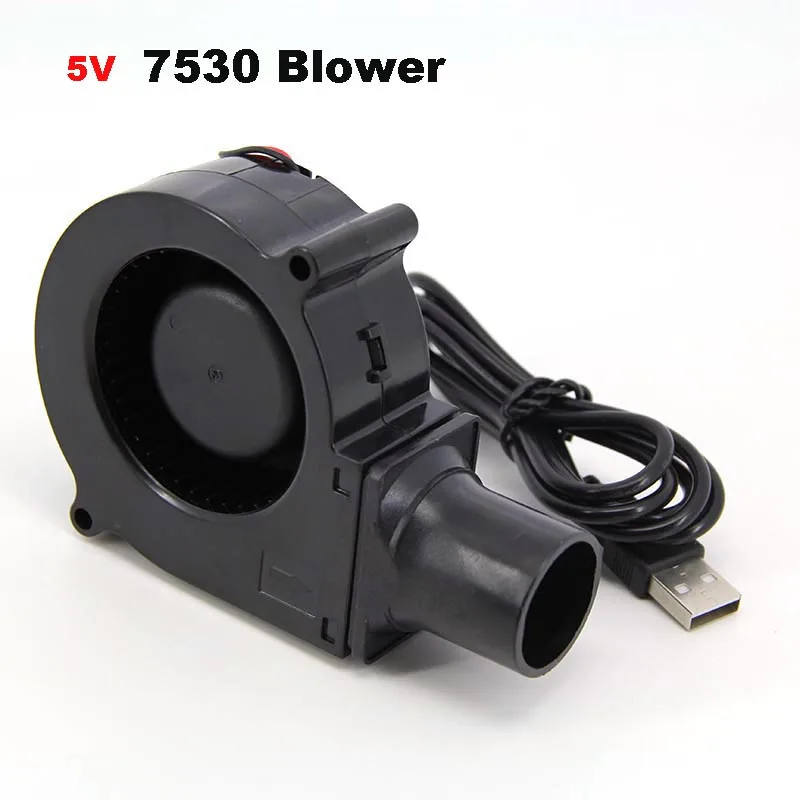 Powerful 75mm 7530 Cooling Turbo Blower Fan Keep Flames Burning 5V USB for Grilling, for BBQ Wood-Burning Stoves