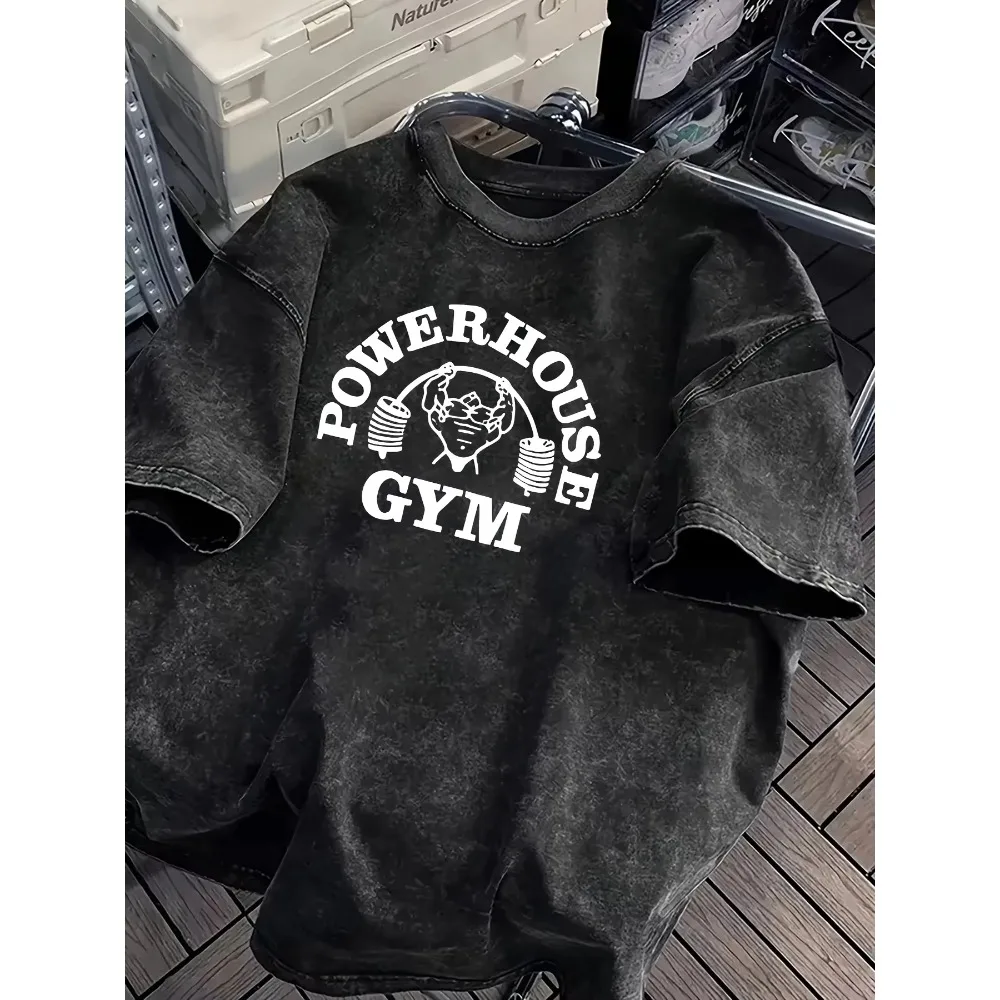 Retro Washed Gorilla World Gym Print T‑Shirt 100% Cotton Unisex Casual Summer Autumn Outdoor Sports Streetwear Tees