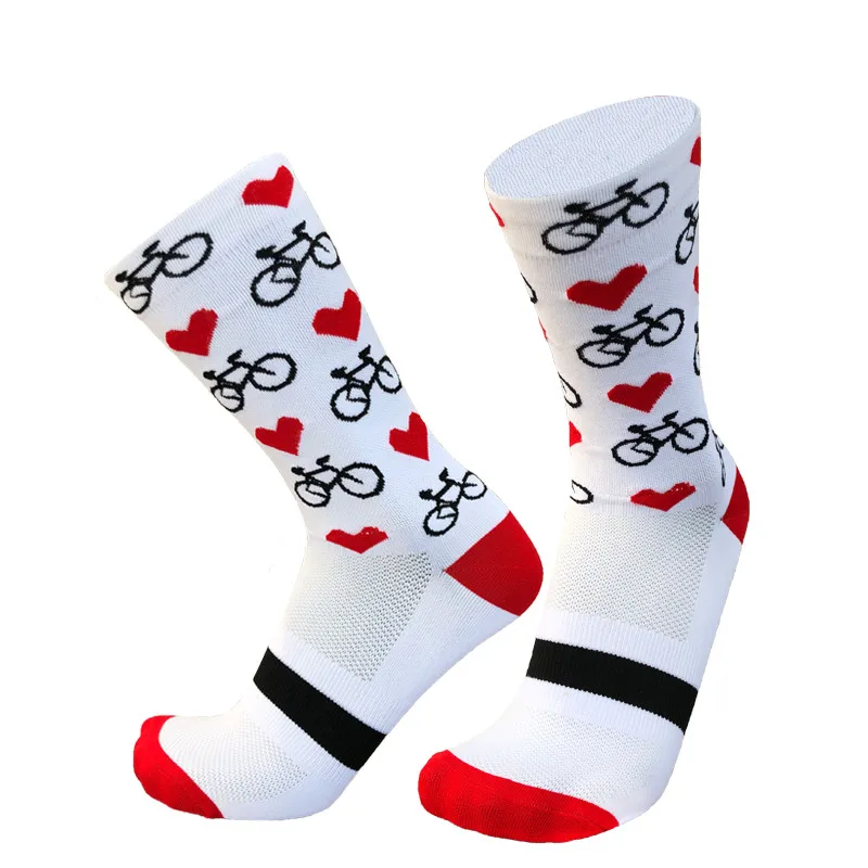 Calcetines deportivos profesionales para hombre y mujer, medias de compresión para bicicleta de montaña y de carretera, con patrón de corazón, novedad