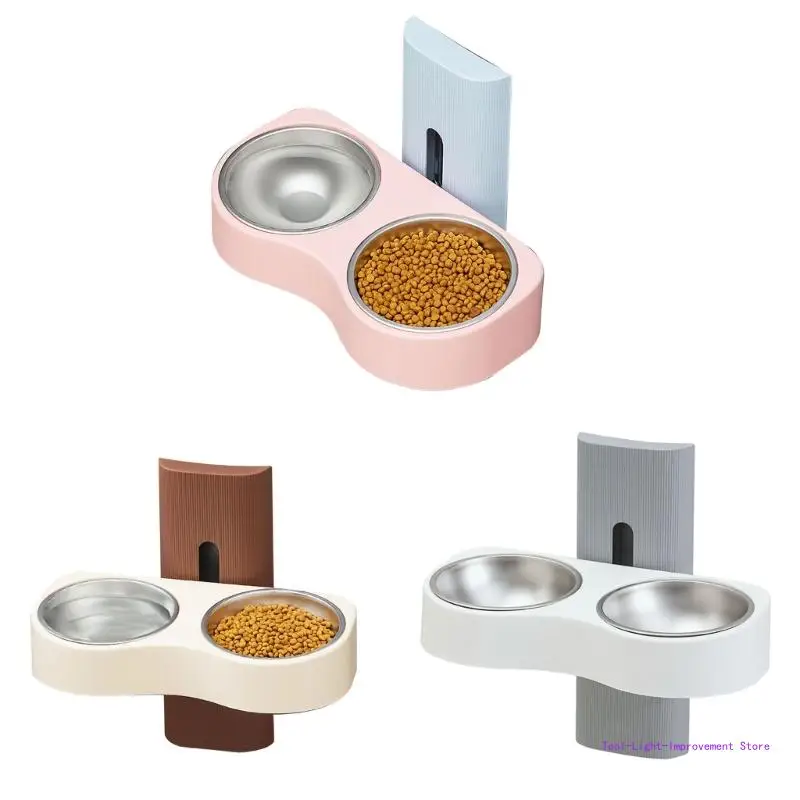 

C63E Wall Mounted Feeding Watering Bowl for Protect Neck Dog Cats Double Feeding Bowl