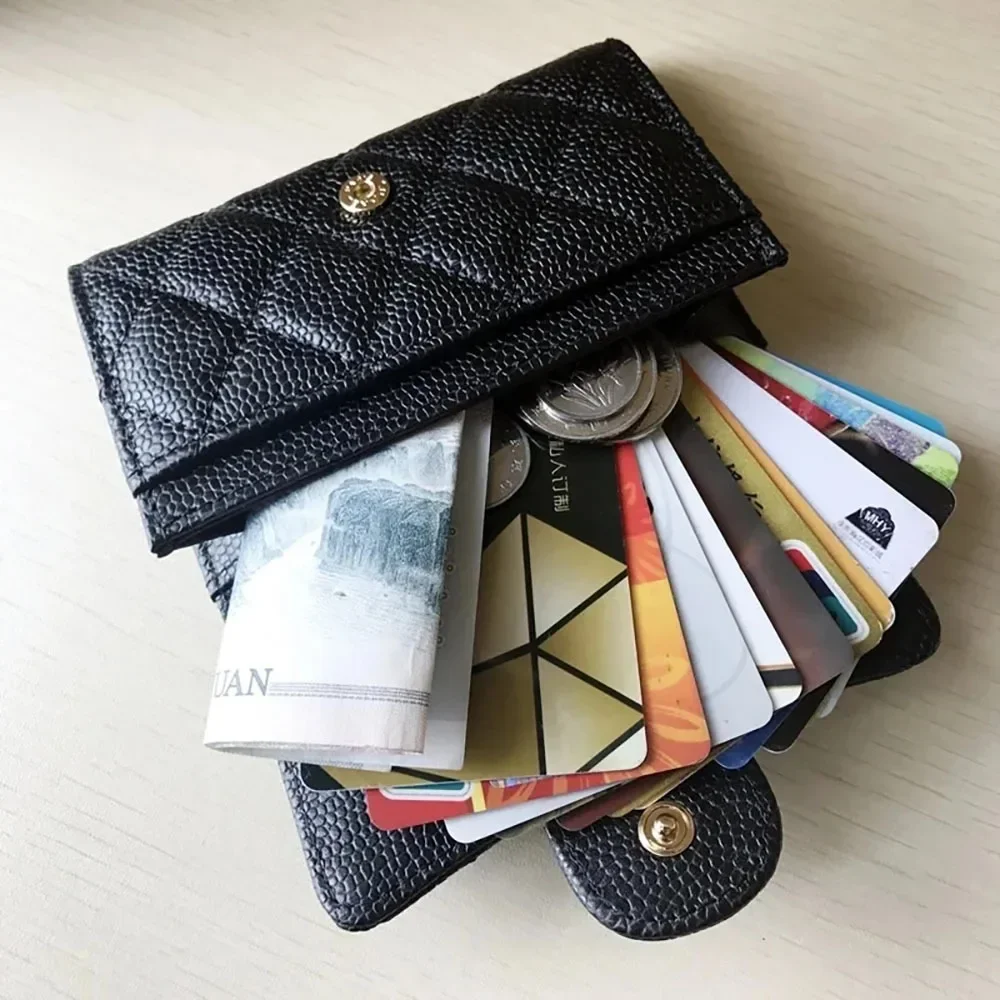 2024 Classic Lingge Women\'s Classic Fashion Card Bag Fashion Leather Business Card Holder Flip Cover Credit Card Bag Zero Wallet