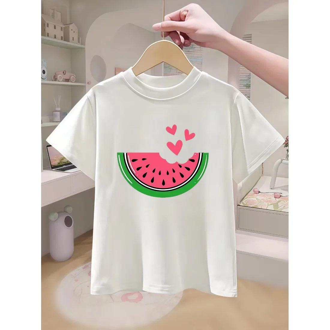 Children's T-shirt Loose Comfortable Soft Skin Friendly Lightweight Simple Heart Watermelon Cartoon Printed Top