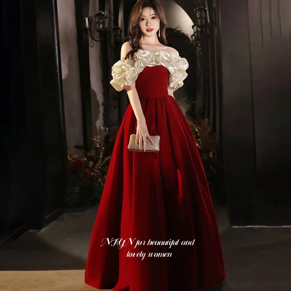 

NFYN A Line Evening Dress Off Shoulder Prom Dress with Pleats Party Dress robe de bal for Arabic Women Gala Gowns Customized