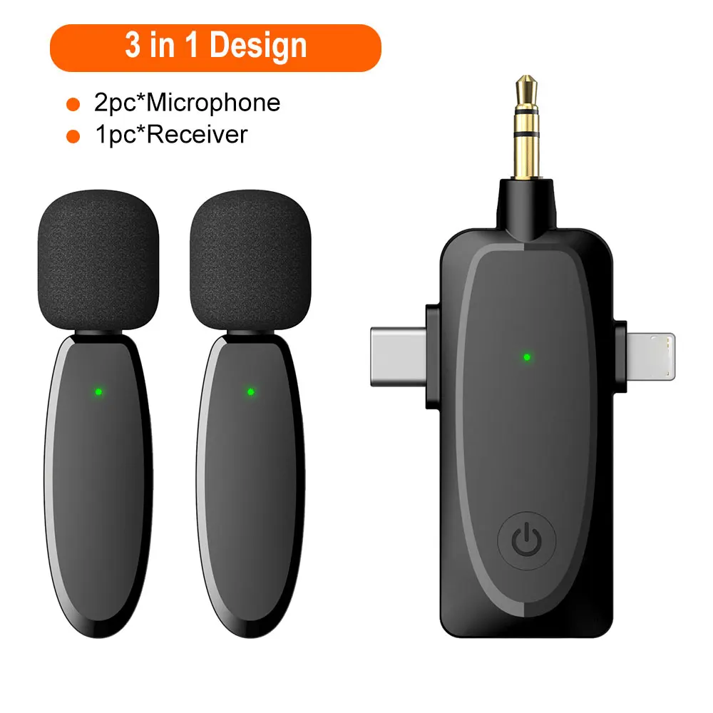 

3 in 1 Wireless Lapel Microphone Compatible with Cameras Laptops Smartphone Wireless Lavalier Microphone for iPhone/Type-C/3.5mm