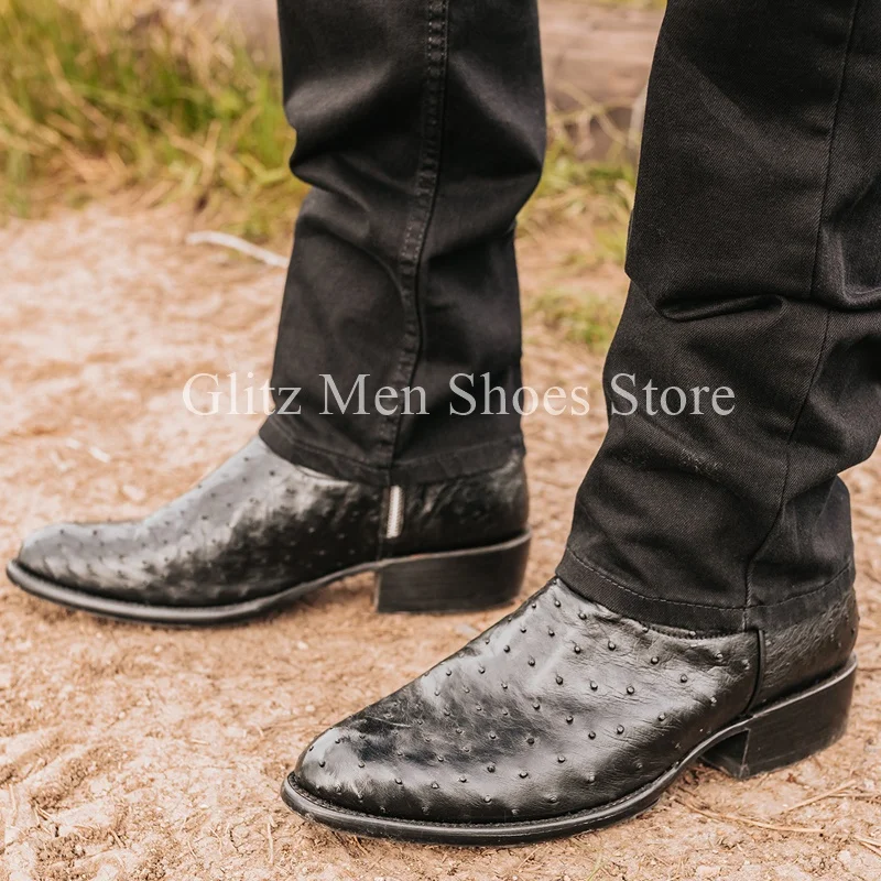 Men's Boots Black Animal Print Classical Shoes Genuine Leather Zipper Vintage Handmade Worker Winter Short Ankle Booties For Men