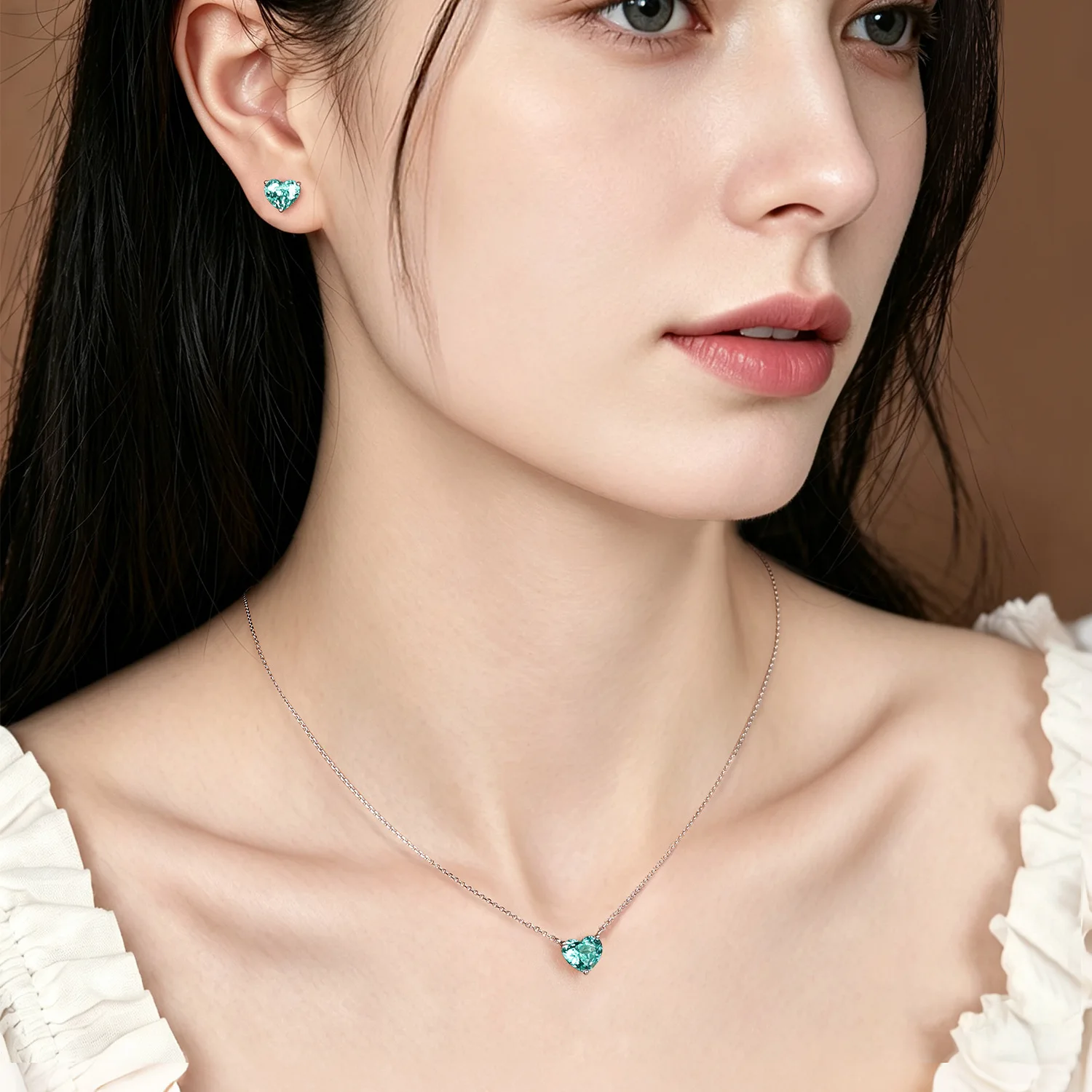 Lab‑Created Paraiba Color High‑Carbon Diamond 2‑Pcs Set,Necklace & Earrings,925 Silver Elegant Daily Jewelry for Women