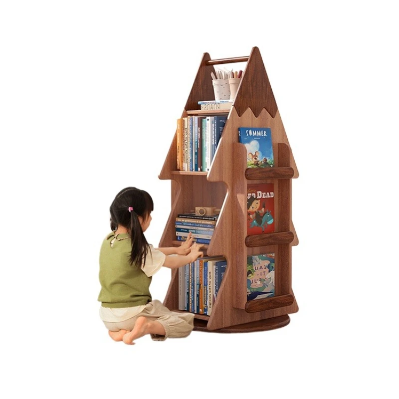 

Bookshelf that does not take up space Children's 360-degree picture book shelf Baby floor storage All solid wood