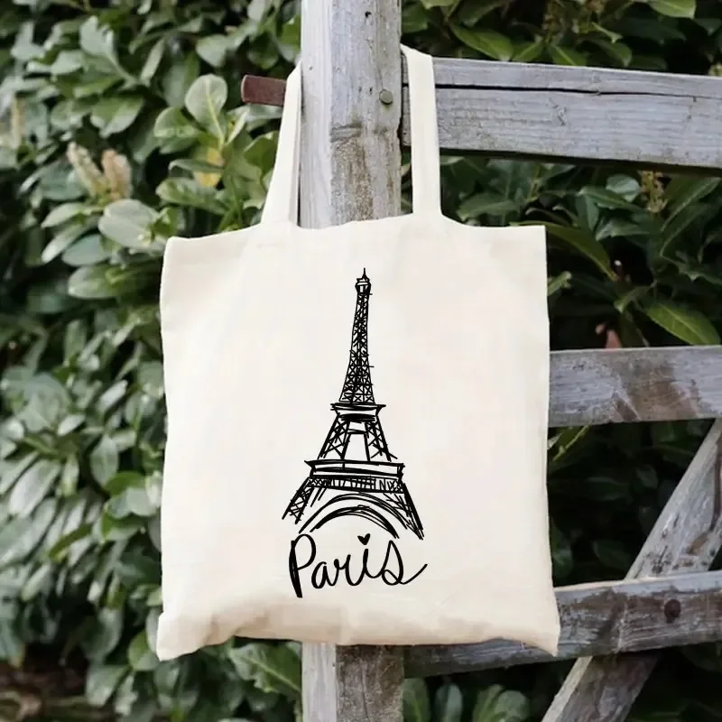 حقيبة يد نسائية مطبوعة على شكل برج إيفل باريس - حقيبة يد ذات سعة كبيرة للسفر والنزهات والتسوق والحفلات وإكسسوارات السفر