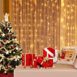 Christmas Curtain Garland LED Lights String Controle remoto USB, Fairy Lights para casamento, Decoração de férias, Quarto, Casa, Exterior