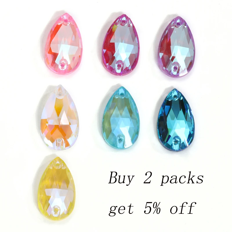 10pcs/Pack 11x18mm Colorful Flatback Teardrop Shape Crystal Beeds Sew on Rhinestones For Dress Garment Decoration Strass