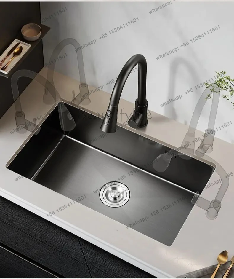304 stainless steel thickened black diamond nano sink large single slot household kitchen countertop