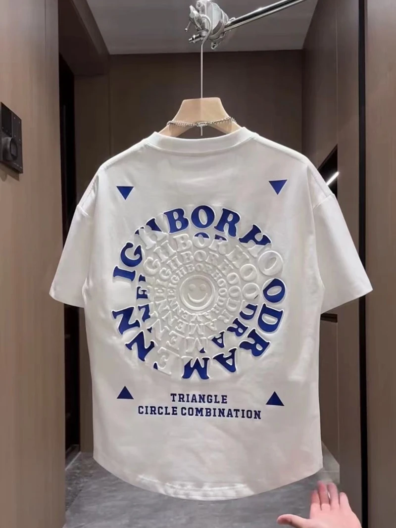 

Loose Men's ort Sve T-irt Versatile Spring Summer Faionable Casual Polyester Fiber Straight Cut ex Commute Wear