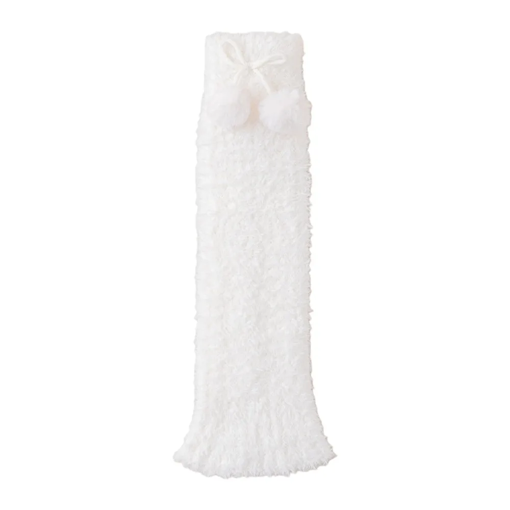 

Japanese Style Furry Leg Warmers Cherry Plush Ball Pendant Y2K Lolita Boots Cover Coral Fleece Sweet Long Tube Sock JK