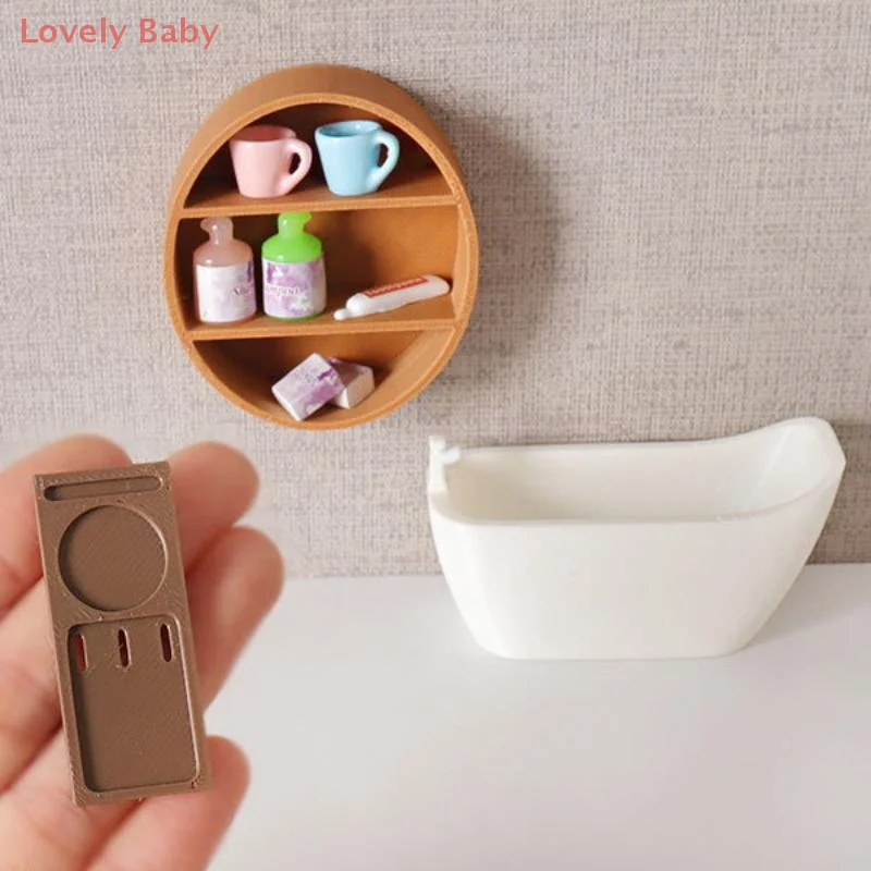 【BS】1Pcs DIY Wall Cabinet Decor Dollhouse Mini Bath Tub Model Storage Rack Ornament Pretend Food Play Miniature Doll Accessory