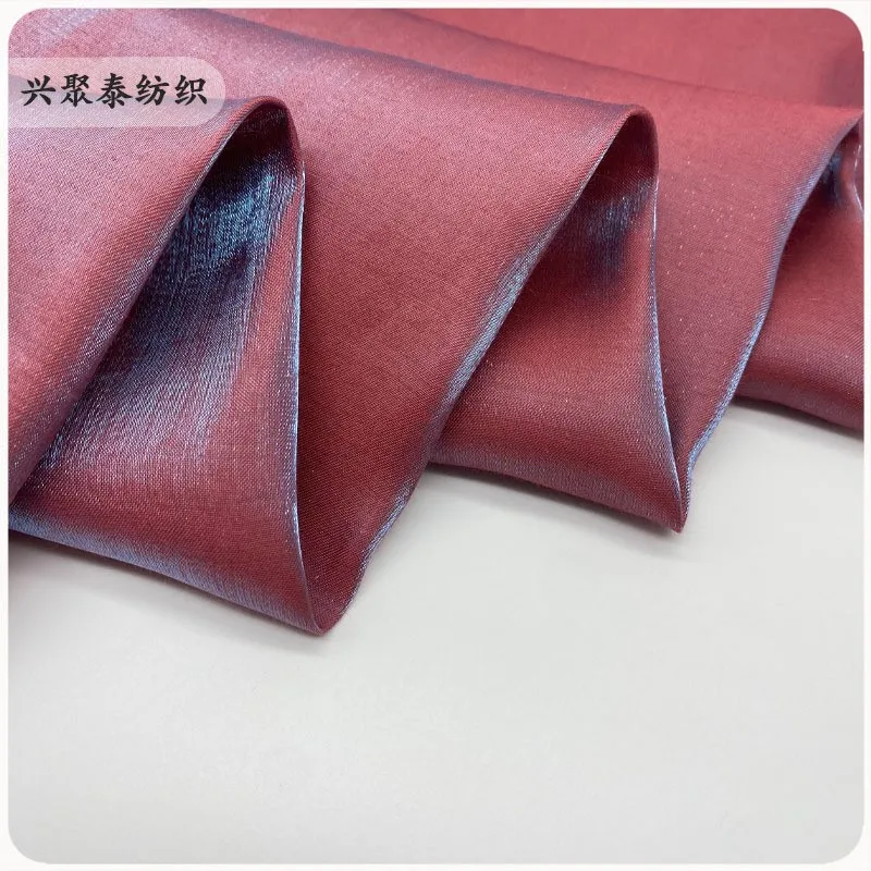 Camicia elegante bicolore in cotone chiaro dorato iridescente, raso fluido, liscio come la seta, morbido drappo, tessuto Hanfu non trasparente