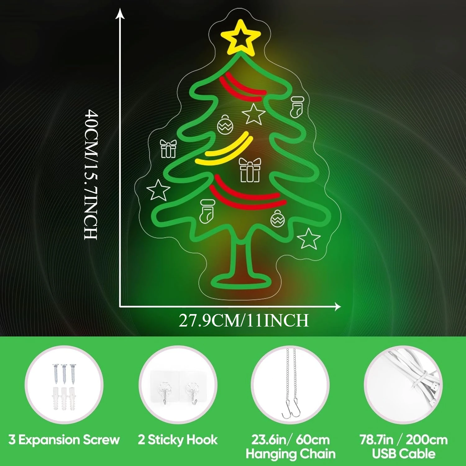 Weihnachtsbaum-Neonschild, USB, dimmbar, LED-Neonlicht für Schlafzimmer, Wohnzimmer, Fenster, Zuhause, Party, Weihnachtsdekoration, Geschenk